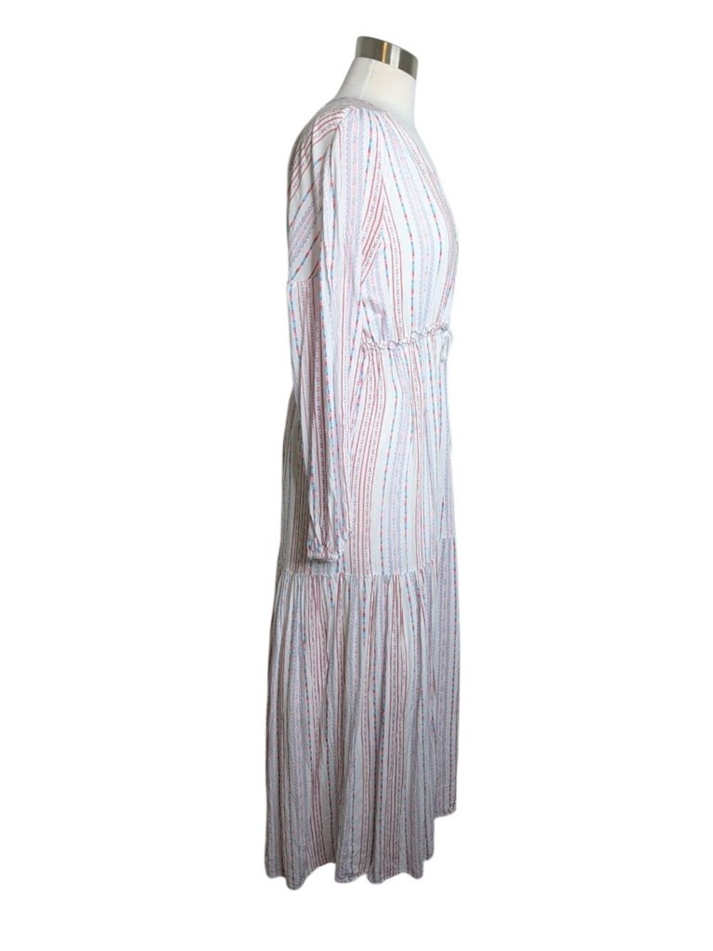 Few Moda Boho Size S/M Coastal Cowgirl Striped Long Sleeve Tiered Maxi Dress - Picture 11 of 12